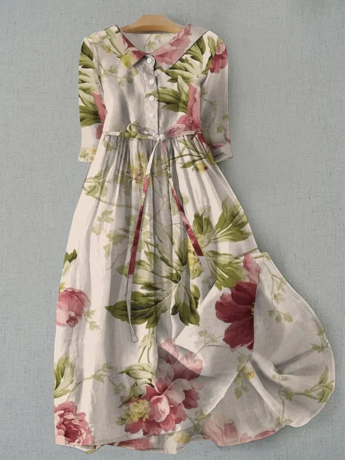 Baylee - Vintage Lace-Up Tailored Floral Dress
