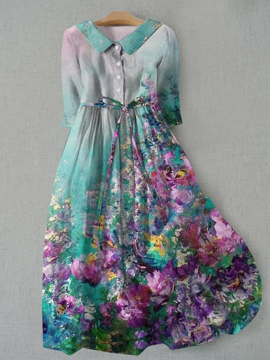 Tessa - Women's Dress with Floral Pattern and Lacing Details
