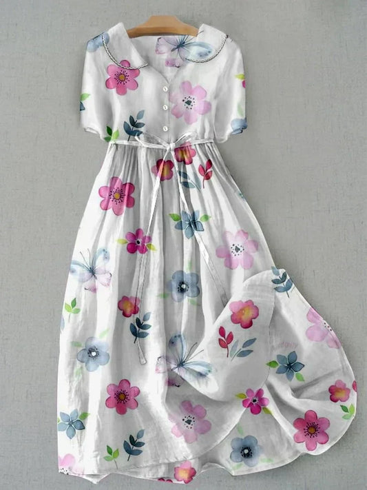 Lyric - Fashionable Floral Pattern Dress with Waist Lacing
