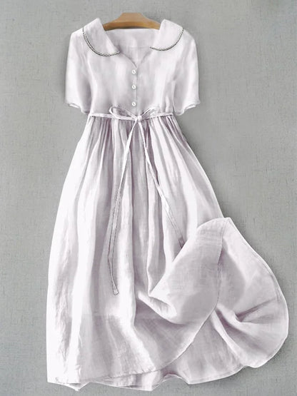 Isla - Elegant Midi Dress Made of Cotton and Linen